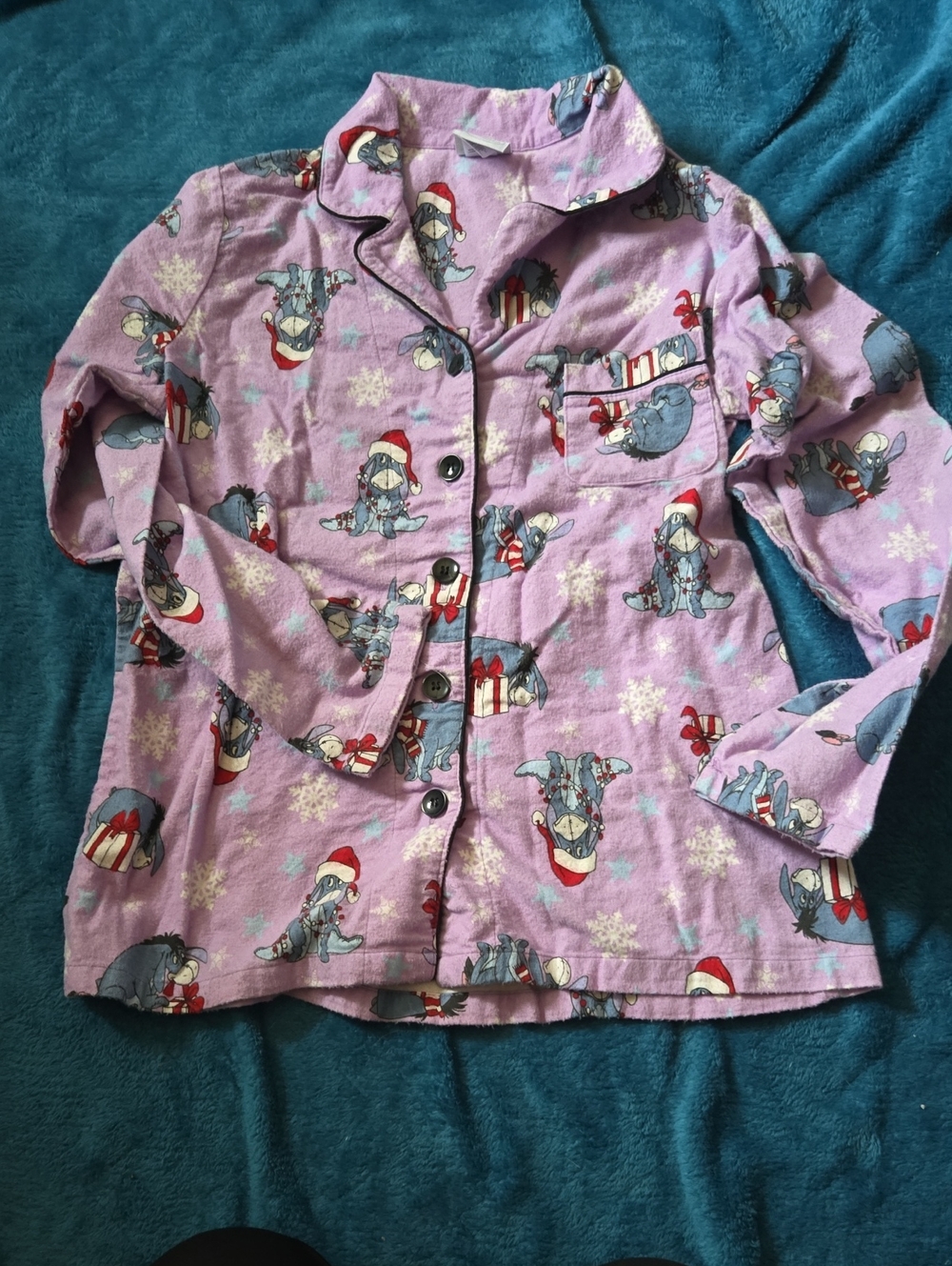 5/$20 Disney Womans Purple Eeyore Holiday Pajama Top